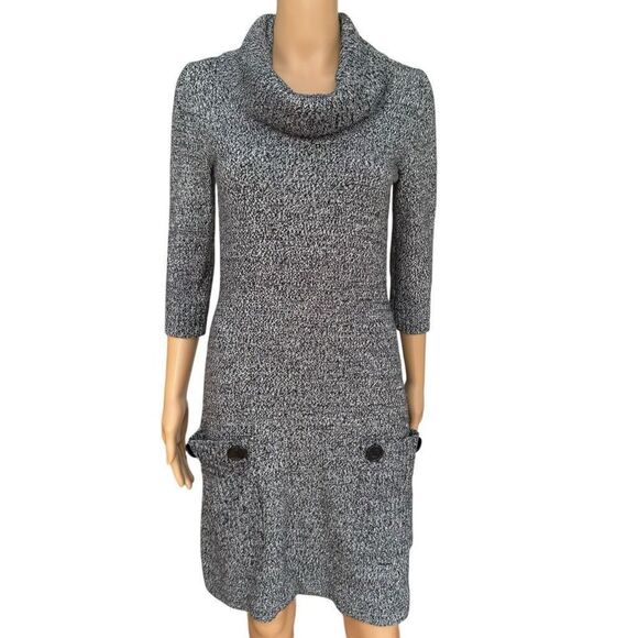 London Times Women's Black/White/Gray Cowl Neck Pocket sweater Dress size S - Picture 1 of 5